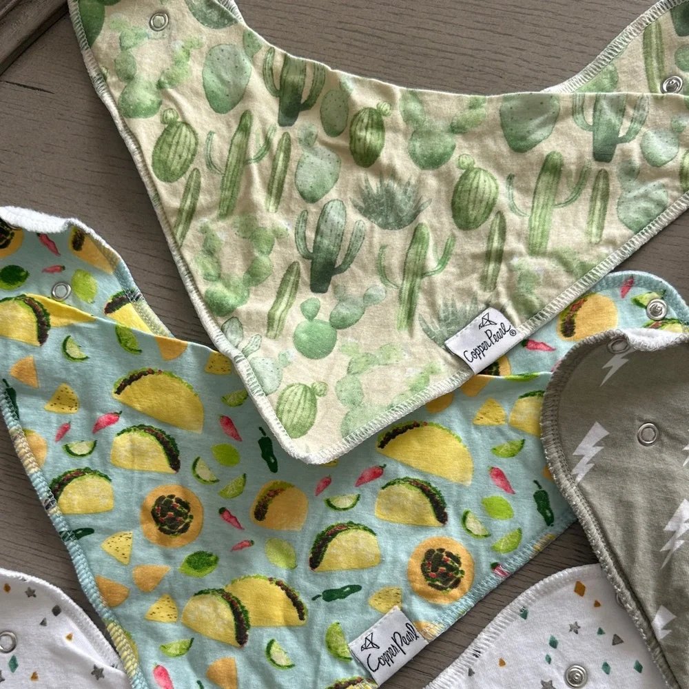 Assorted Green & Gray Baby Bandana Bibs - Pack of 7